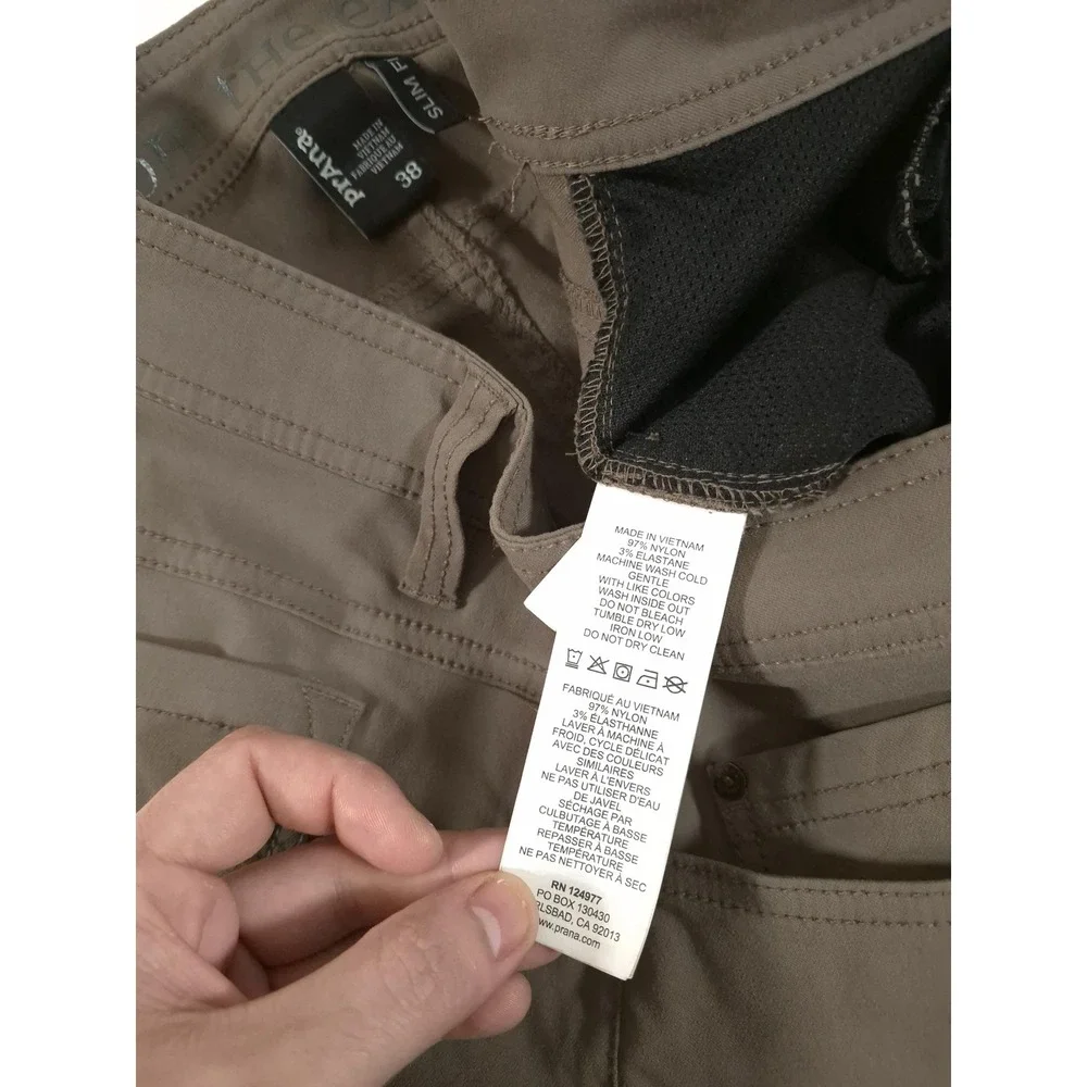 PrAna Brion Pants Mens 38x30 Beige Slim Fit Stretch Nylon 5 Pocket Outdoor